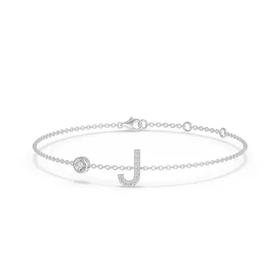 Bezel Diamond Gold Initial Bracelet - J
