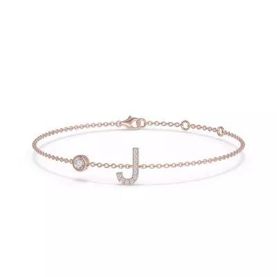 Bezel Diamond Gold Initial Bracelet - J