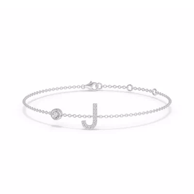 Bezel Diamond Gold Initial Bracelet - J