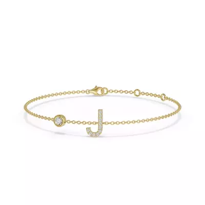 Bezel Lab Diamond Gold Initial Bracelet - J