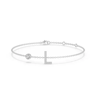 Bezel Diamond Gold Initial Bracelet - L
