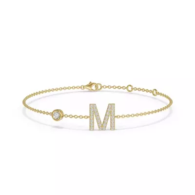 Bezel Lab Diamond Gold Initial Bracelet - M