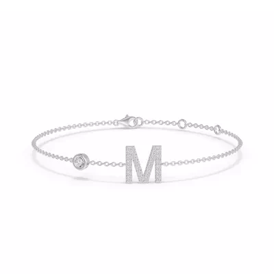 Bezel Diamond Gold Initial Bracelet - M