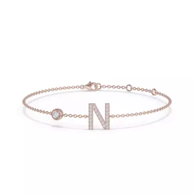 Bezel Diamond Gold Initial Bracelet - N