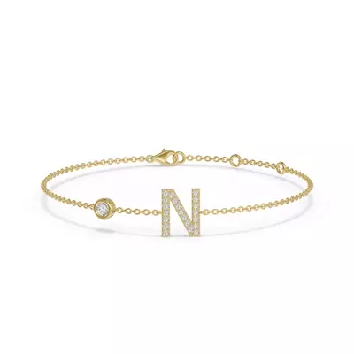 Bezel Diamond Gold Initial Bracelet - N