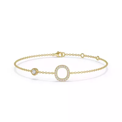 Bezel Diamond Gold Initial Bracelet - O