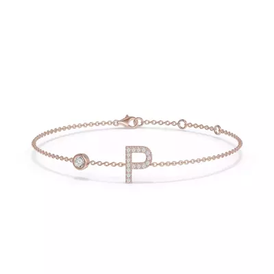 Bezel Lab Diamond Gold Initial Bracelet - P