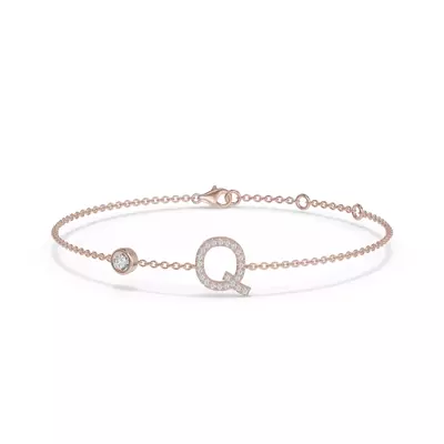 Bezel Lab Diamond Gold Initial Bracelet - Q