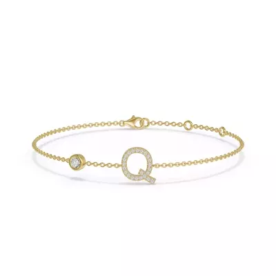 Bezel Diamond Gold Initial Bracelet - Q
