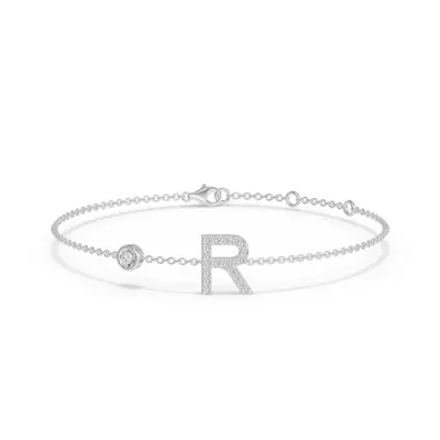 Bezel Lab Diamond Gold Initial Bracelet - R