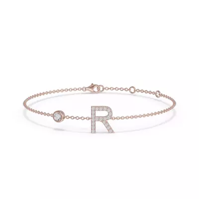 Bezel Diamond Gold Initial Bracelet - R