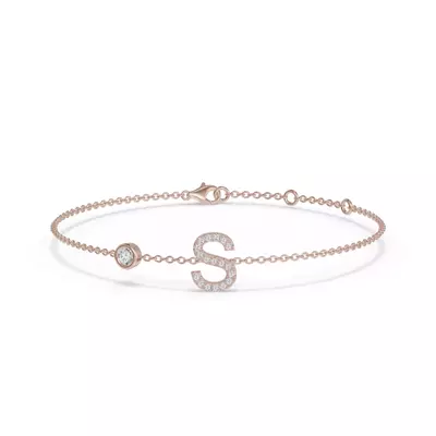 Bezel Diamond Gold Initial Bracelet - S
