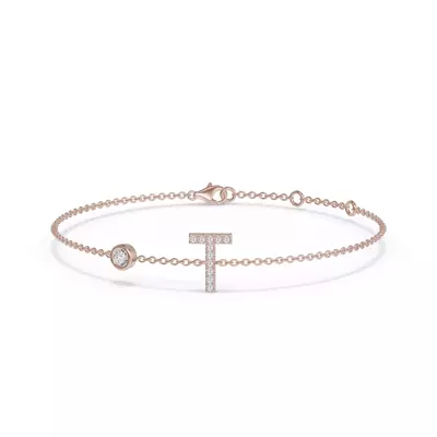 Bezel Diamond Gold Initial Bracelet - T