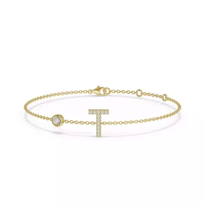 Bezel Lab Diamond Gold Initial Bracelet - T