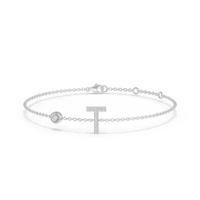Bezel Lab Diamond Gold Initial Bracelet - T