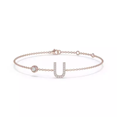 Bezel Lab Diamond Gold Initial Bracelet - U