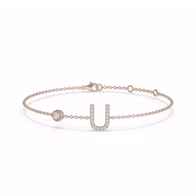 Bezel Lab Diamond Gold Initial Bracelet - U