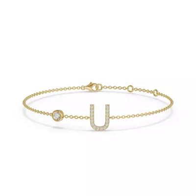 Bezel Diamond Gold Initial Bracelet - U