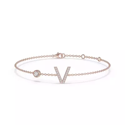 Bezel Diamond Gold Initial Bracelet - V