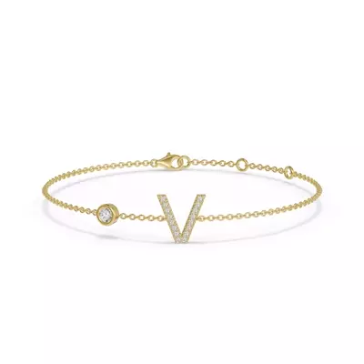 Bezel Lab Diamond Gold Initial Bracelet - V