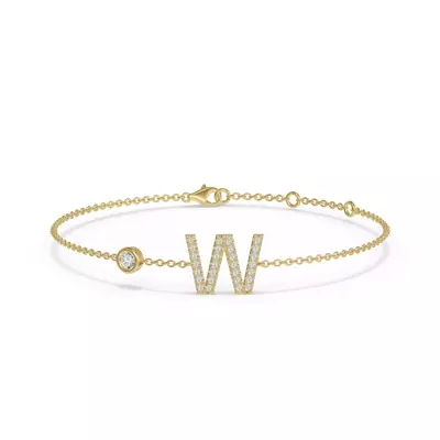 Bezel Diamond Gold Initial Bracelet - W