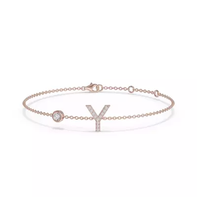 Bezel Diamond Gold Initial Bracelet - Y