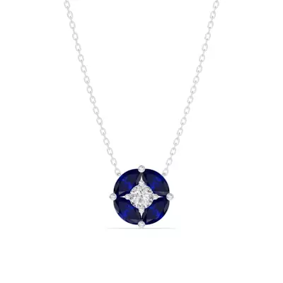 Blue Sapphire Floral Lab Diamond Silver Necklace