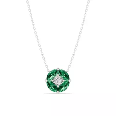Emerald Floral Lab Diamond Silver Necklace