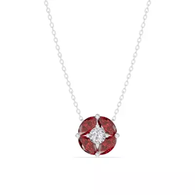 Garnet Floral Lab Diamond Silver Necklace
