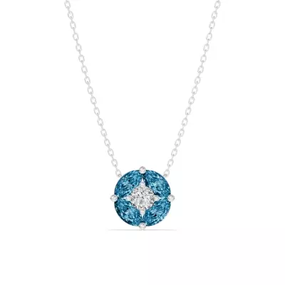 London Blue Topaz Floral Lab Diamond Silver Necklace
