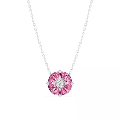 Pink Sapphire Floral Lab Diamond Silver Necklace