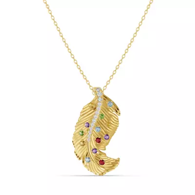 Feather Sway Lab Diamond & Gemstone Necklace
