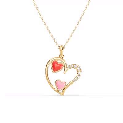 Duet Lab Pavé Heart Necklace – Red & Pink