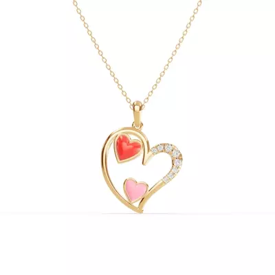 Duet Pavé Heart Necklace – Red & Pink