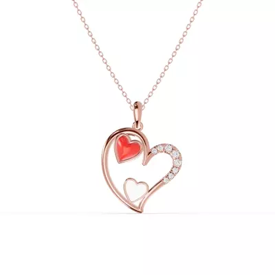 Duet Pavé Heart Necklace – Red & White