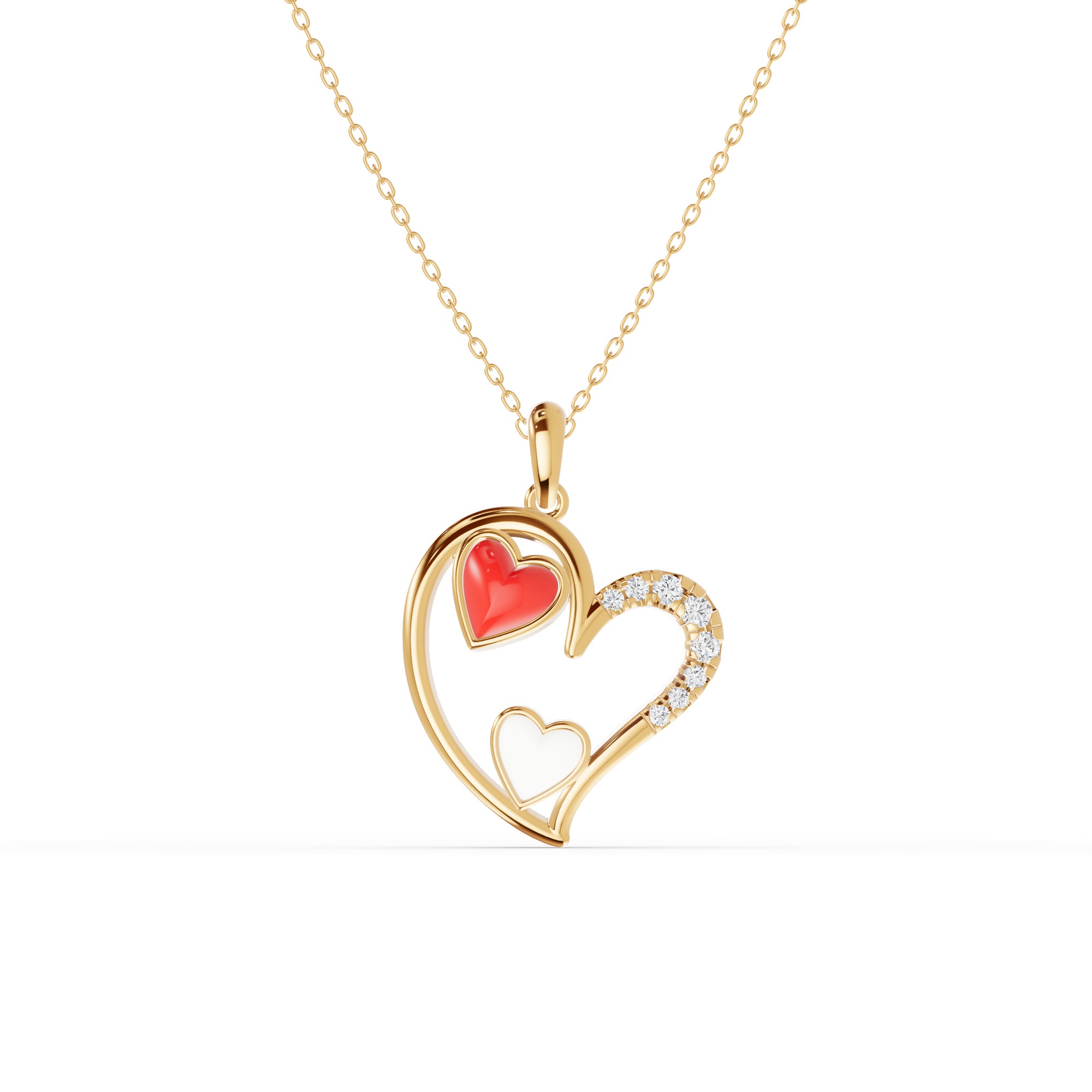 Duet Pavé Heart Necklace – Red & White