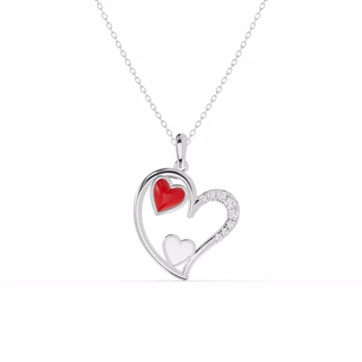 Duet Lab Pavé Heart Necklace – Red & White