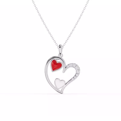 Duet Pavé Heart Necklace – Red & White