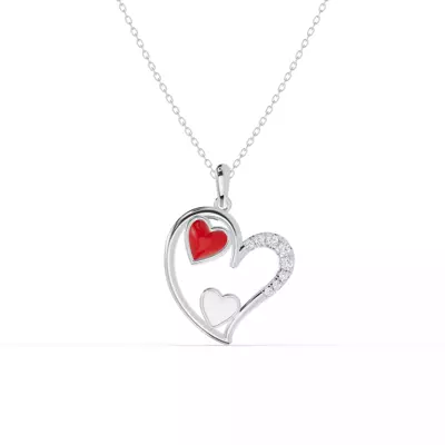 Duet Lab Pavé Heart Silver Necklace – Red & White
