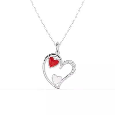 Duet Pavé Heart Silver Necklace – Red & White