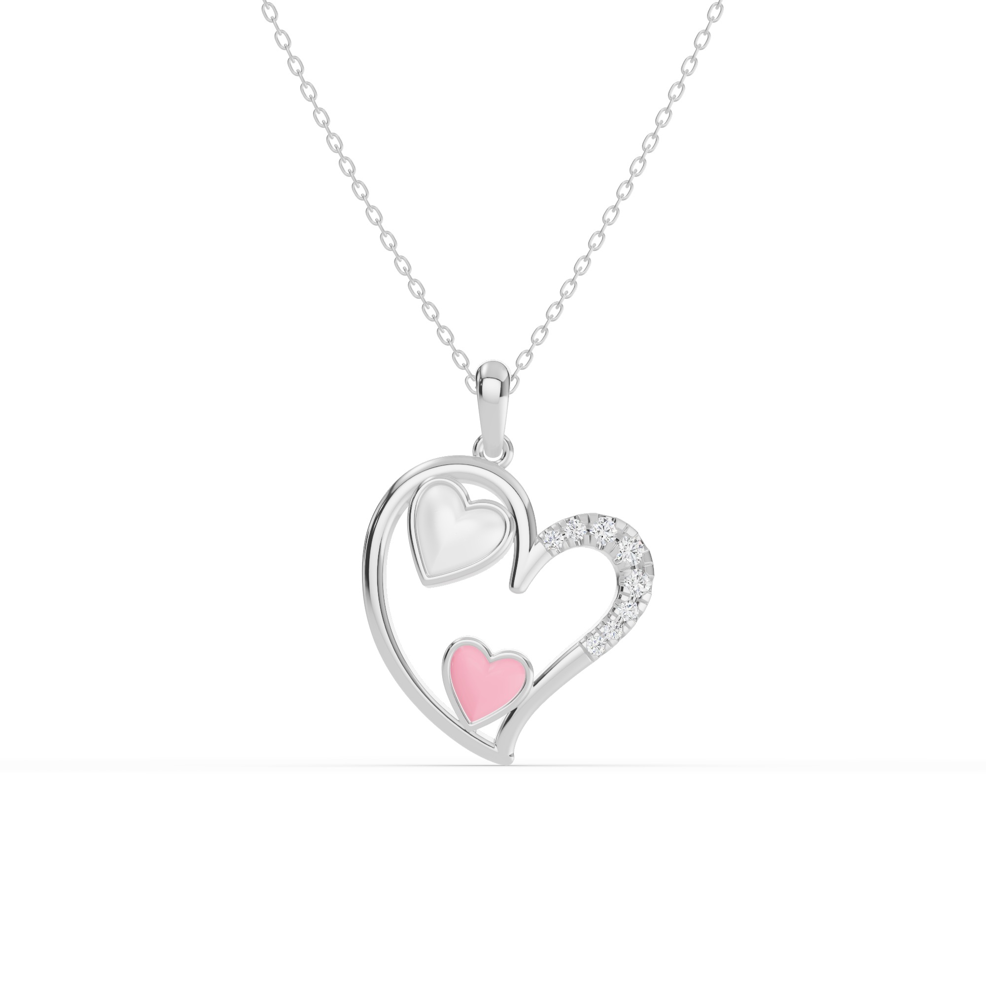 Duet Lab Pavé Heart Necklace – White & Pink