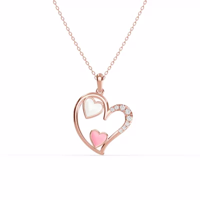 Duet Lab Pavé Heart Necklace – White & Pink