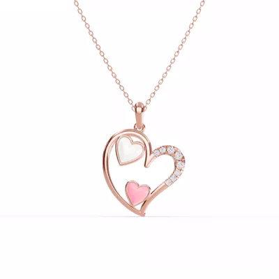 Duet Pavé Heart Necklace – White & Pink