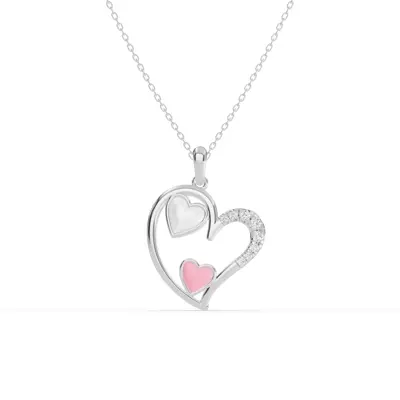 Duet Pavé Heart Necklace – White & Pink