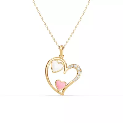 Duet Pavé Heart Necklace – White & Pink