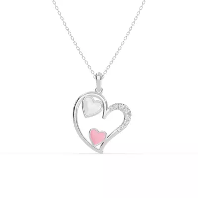 Duet Lab Pavé Heart Silver Necklace – White & Pink
