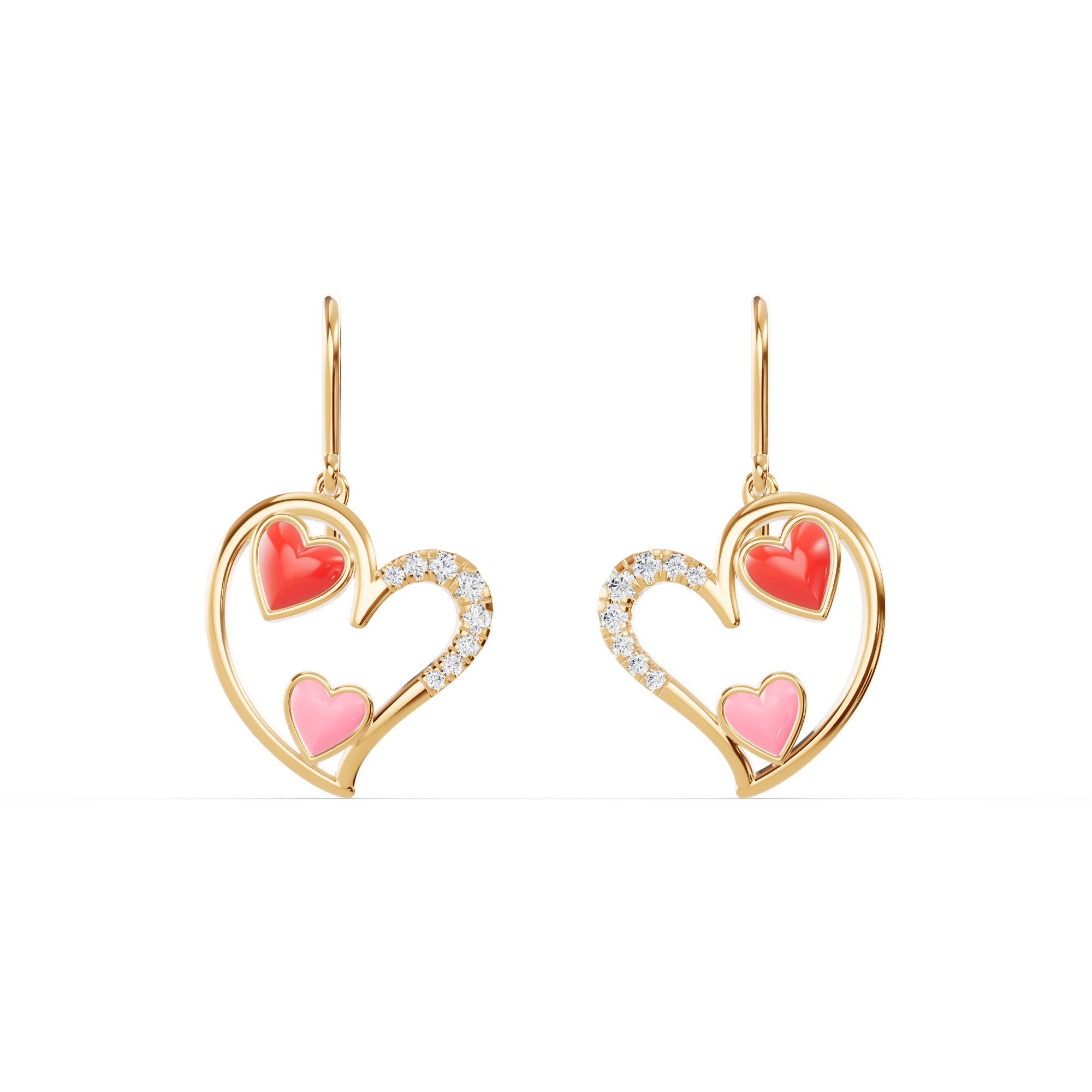 Duet Pavé Heart Earrings – Red & Pink