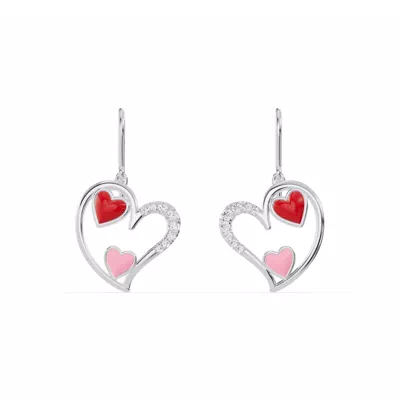 Duet Lab Pavé Heart Silver Earrings – Red & Pink