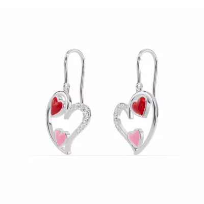 Diamond Earrings Duet Pavé Heart Silver earrings – Red & Pink