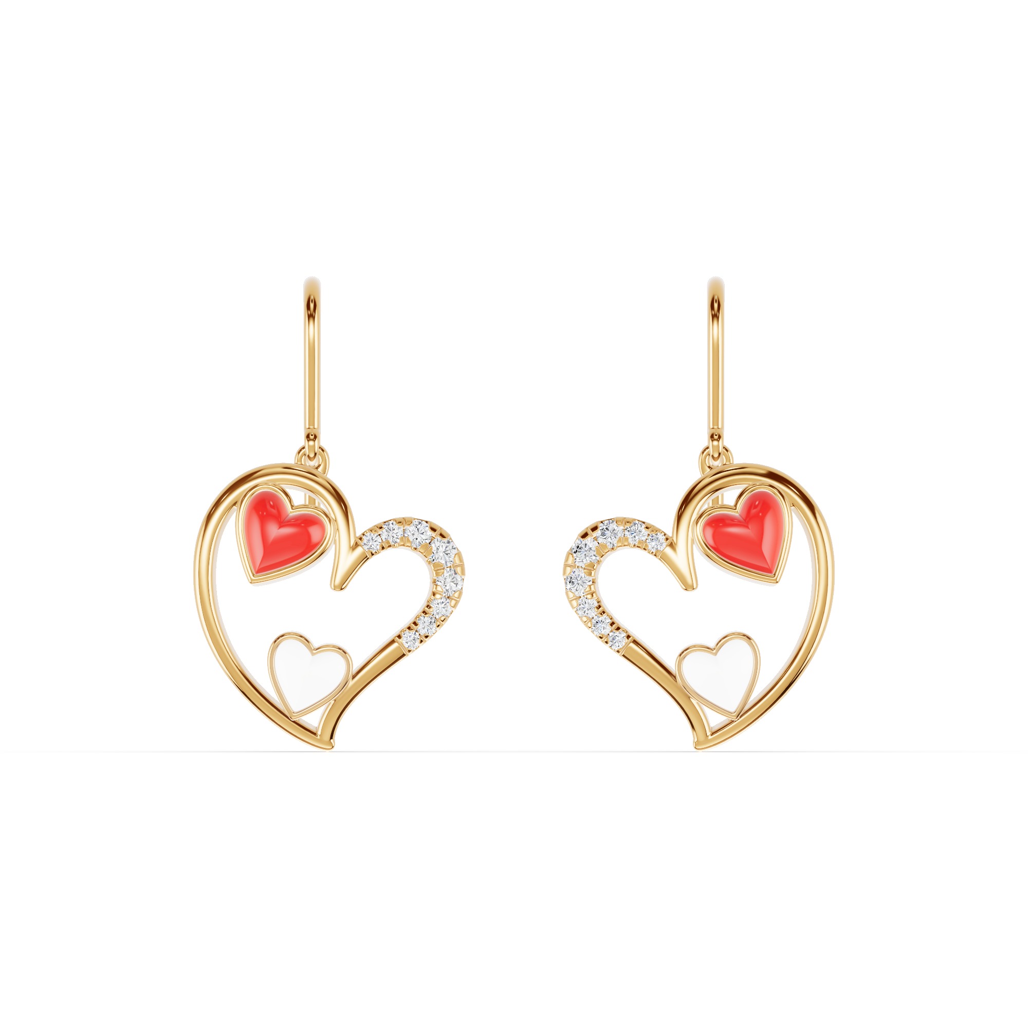 Duet Lab Pavé Heart Earrings – Red & White